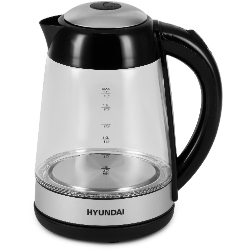 Чайник электрический Hyundai HYK-G3803 1.7 л, 2200 Вт, черный/серебристый (корпус: стекло)