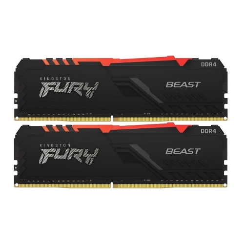 Оперативная память Kingston Fury Beast, DDR4, 16GB (2x8GB), 3200MHz, CL16, DIMM, с радиатором, RGB, черный