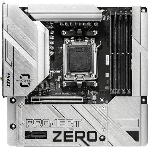 Материнская плата MSI B650M PROJECT ZERO, AM5, AMD B650, 4xDDR5, 4xSATA, 2xM.2, 1xPCIe 4.0 x16, 1xPCIe x1, 1xDP, 1xHDMI, 1x 2.5Gb LAN, 2xUSB-A 2.0, 2xUSB 3.2 Gen 1, 3xUSB 3.2 Gen 2, 3x3.5 мм, 7.1, mATX