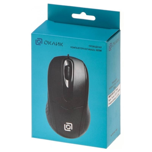 Мышь проводная Oklick 305M черный, 1000 dpi, USB, кнопки - 3
