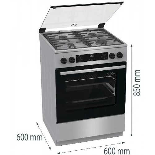 Плита комбинированная Gorenje GKS6C72XF серебристый, конфорок 4 газовых, духовка 71 л, 60 см x 85 см x 60 см