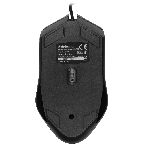 Мышь проводная Defender Hit MB-601 черный, 1200 dpi, USB, кнопки - 4