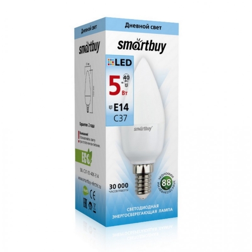 Светодиодная (LED) лампа Smartbuy-C37-05W/4000/E14 свеча на ветру матовая
