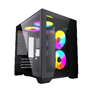 Компьютерный корпус Powercase Vision Micro, Black, Tempered Glass, 4х 120мм 5-color fan, черный, mATX (CVBM-L4)