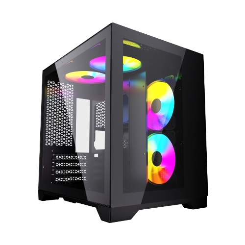 Компьютерный корпус Powercase Vision Micro, Black, Tempered Glass, 4х 120мм 5-color fan, черный, mATX (CVBM-L4)