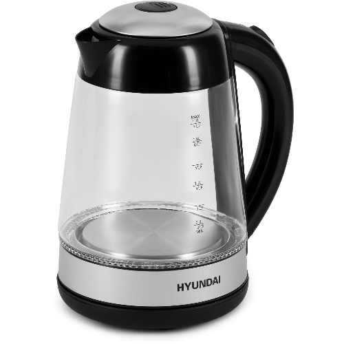 Чайник электрический Hyundai HYK-G3803 1.7 л, 2200 Вт, черный/серебристый (корпус: стекло)