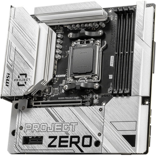 Материнская плата MSI B650M PROJECT ZERO, AM5, AMD B650, 4xDDR5, 4xSATA, 2xM.2, 1xPCIe 4.0 x16, 1xPCIe x1, 1xDP, 1xHDMI, 1x 2.5Gb LAN, 2xUSB-A 2.0, 2xUSB 3.2 Gen 1, 3xUSB 3.2 Gen 2, 3x3.5 мм, 7.1, mATX