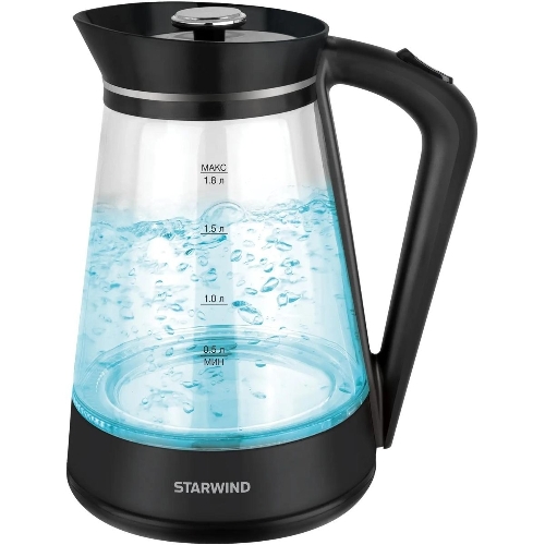 Чайник электрический Starwind SKG2116 1.8 л, 1700 Вт, черный/прозрачный корпус: стекло