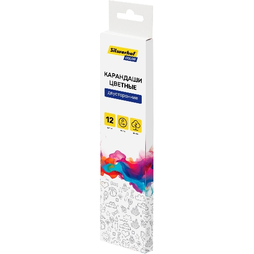 Карандаши цветные Silwerhof Color двухцветные 2.8м м, круглый профиль, дерево, ассорти, 12 цветов, коробка с европодвесом (6 шт)