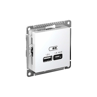 Розетка USB AtlasDesign тип A+C 45Вт QC PD высокоскор. ЗУ механизм бел. SE ATN000129