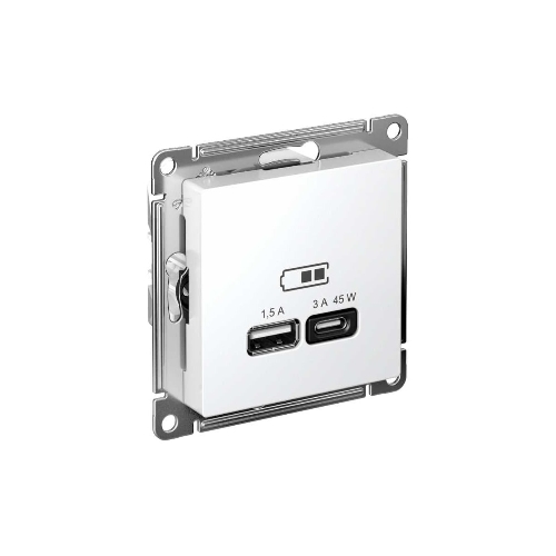 Розетка USB AtlasDesign тип A+C 45Вт QC PD высокоскор. ЗУ механизм бел. SE ATN000129