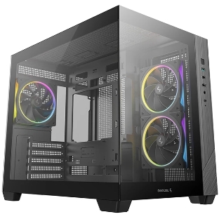 Компьютерный корпус Deepcool CG330 3F без БП, боковое окно (панорама), 3x120мм ARGB PWM вентилятора, черный, mATX