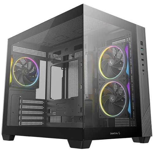 Компьютерный корпус Deepcool CG330 3F без БП, боковое окно (панорама), 3x120мм ARGB PWM вентилятора, черный, mATX