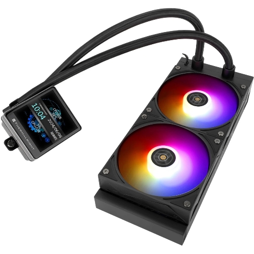 Водяное охлаждение для процессора Thermalright Grand Vision 240 (240mm, LED, Black, ARGB/Fans: 2x120mm, 80.45CFM, 29.4dBA, 2150RPM/Pump height 72.5mm, 6400RPM, Rad thickness 27mm/S: 1700, 1200, 1851, 115X, 2011, 2066, AM5, AM4)