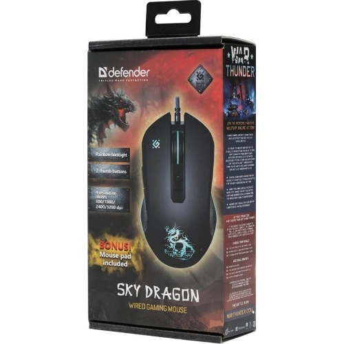 Мышь проводная Defender Sky Dragon GM-090L черный, 3200 dpi, USB, кнопки - 6