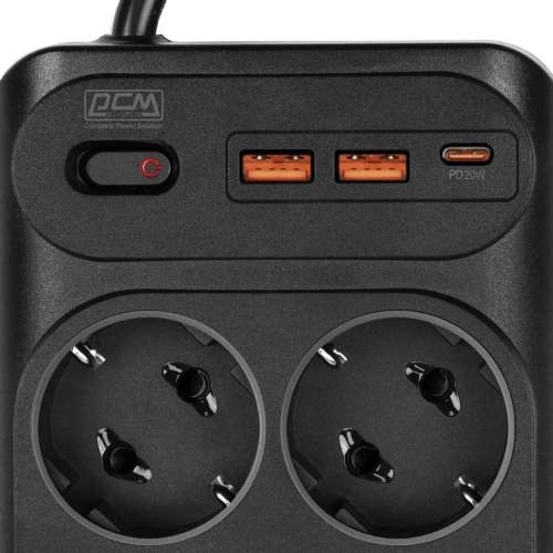 Сетевой фильтр Powercom SP-10 USB2A1СB 1.8 м 1.8м (10 розеток) черный, коробка