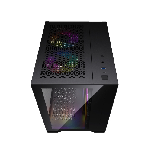 Компьютерный корпус Powercase Vision Micro, Black, Tempered Glass, 4х 120мм 5-color fan, черный, mATX (CVBM-L4)