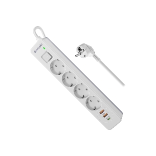 Удлинитель с сетевым фильтром Defender DFS 141, белый, 4розетки, USB+TypeC, 1.5 м.
