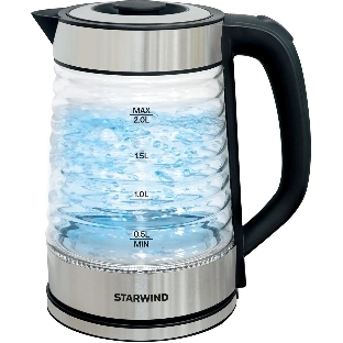 Чайник электрический Starwind SKG2111 2 л, 1800 Вт, черный/прозрачный корпус: стекло