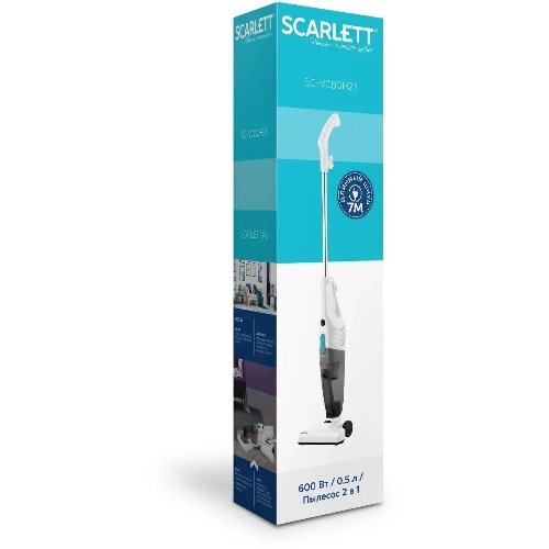 Пылесос вертикальный Scarlett SC-VC80H23 белый с бирюзовым, питание от сети, 230 Вт, уборка сухая, пылесборник 0.5 л