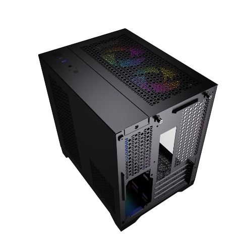 Компьютерный корпус Powercase Vision Micro, Black, Tempered Glass, 4х 120мм 5-color fan, черный, mATX (CVBM-L4)