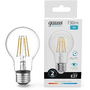 Лампа филам. Gauss Filament 9Вт цок.:E27 груша св.свеч.бел.нейт. (упак.:10шт) (22229)