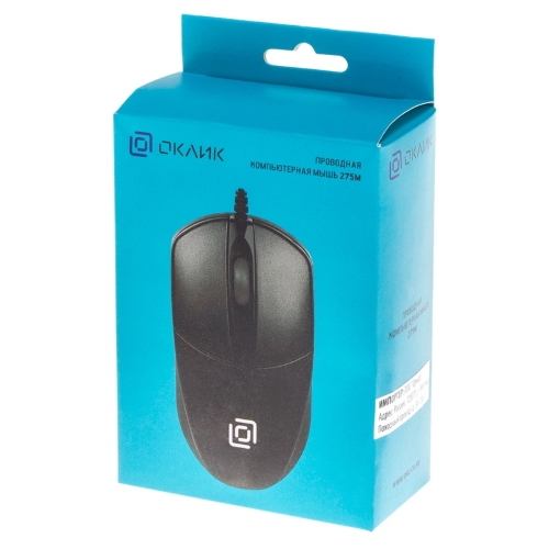 Мышь проводная Oklick 275M черный, 1000 dpi, USB, кнопки - 3