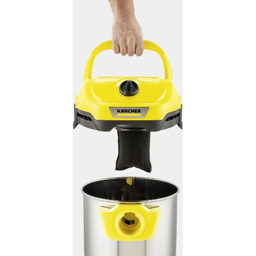 Строительный пылесос Karcher WD 2 Plus S V-15/4/18 желтый, 1000 Вт, уборка сухая/сбор воды, пылесборник мешок/контейнер, 15 л