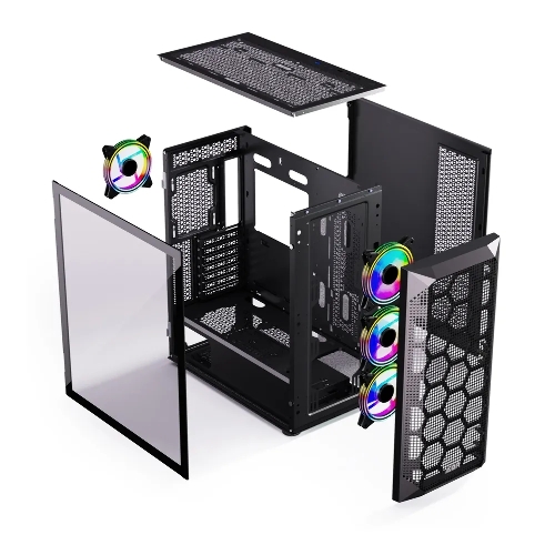 Компьютерный корпус ABR Quantum черный (1хUSB Type-C, 2хUSB 2.0, HD Audio, 4xRGb Fan, ATX, E-ATX)
