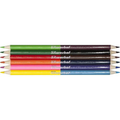 Карандаши цветные Silwerhof Color двухцветные 2.8м м, круглый профиль, дерево, ассорти, 12 цветов, коробка с европодвесом (6 шт)