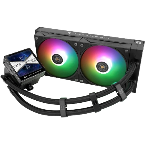 Водяное охлаждение для процессора Thermalright Grand Vision 240 (240mm, LED, Black, ARGB/Fans: 2x120mm, 80.45CFM, 29.4dBA, 2150RPM/Pump height 72.5mm, 6400RPM, Rad thickness 27mm/S: 1700, 1200, 1851, 115X, 2011, 2066, AM5, AM4)