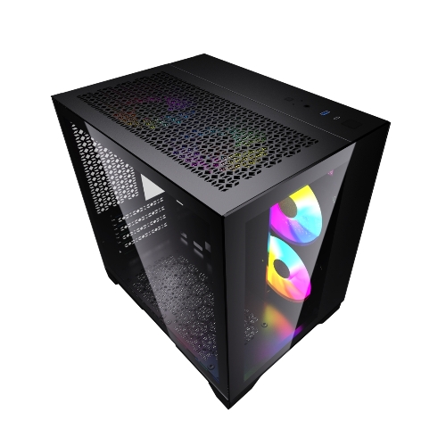 Компьютерный корпус Powercase Vision Micro, Black, Tempered Glass, 4х 120мм 5-color fan, черный, mATX (CVBM-L4)