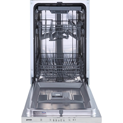 Посудомоечная машина встраиваемая Gorenje GV520D17S, загрузка 10 комплектов, стандартный мотор, регулировка верхней корзины по высоте, 3 корзины, кнопочное управление, звуковой сигнал завершения цикла, автооткрывание дверцы, половинная загрузка, полный AquaStop, энергоэффективность А+++, уровень шума 47 дБ, белый