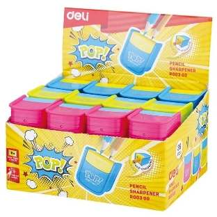 Точилка для карандашей ручная Deli ER00300 PoP, 2 отверстия, пластик, ассорти, дисплей