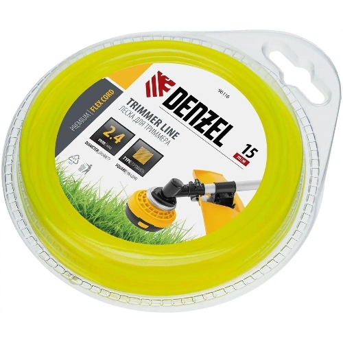 Леска для триммера Denzel квадрат 2,4 мм х 15 м, блистер FLEX CORD
