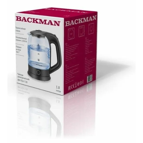 Чайник электрический BACKMAN BM-TEA 728 1.8 л, 2200 Вт, черный