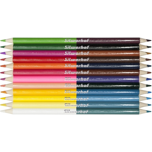 Карандаши цветные Silwerhof Color, двухцветные, 2.8мм, круглый профиль, дерево, ассорти, 24 цвета, коробка с европодвесом (12шт)