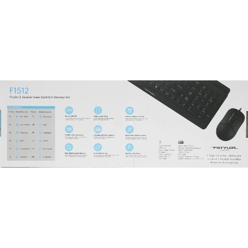 Комплект клавиатура+мышь A4Tech FStyler F1512 проводной, USB, 1200 DPI, черный