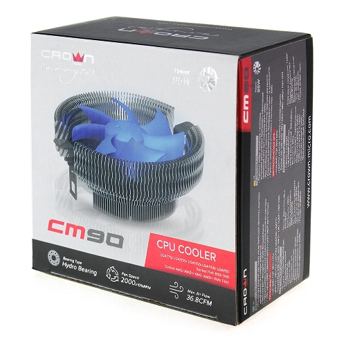Кулер CROWN для процессора CM-90 (Для Intel и AMD,TDP до 95 Ватт,Низкая посадка радиатора,Гидродинамическии подшипник,Размер: 115x110x57 мм)