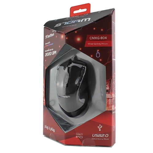 Мышь проводная Crown Gaming CMXG-804 черный, 2000 dpi, USB, кнопки - 9