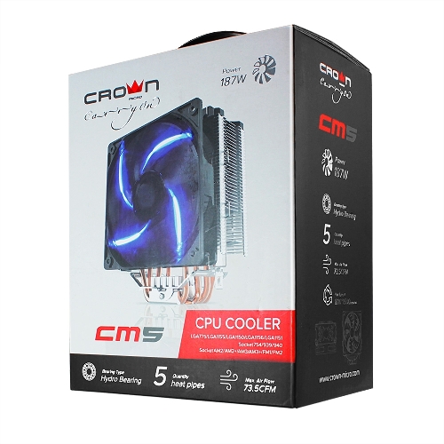 Кулер для процессора Crown CM-5 прозрачный/черный, 120 мм, 1500 об/мин, 30.8 дБ, 4 pin, 187 Вт, 148 мм