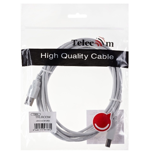 Кабель AM/BM USB2.0 3м Telecom USB 2.0 A-->B 3.0m, белый/серый, TC6900-3.0M